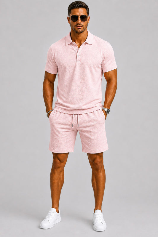 Set Men - Jacquard Two-Piece Summer Outfit with Shirt and Shorts
