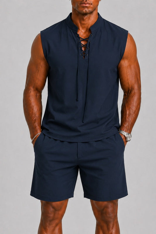 Set Men - Lace-Detail Two-Piece Summer Outfit with Short Sleeves