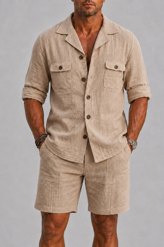 Set Men - Lightweight Linen Two-Piece Summer Outfit with Short Sleeves