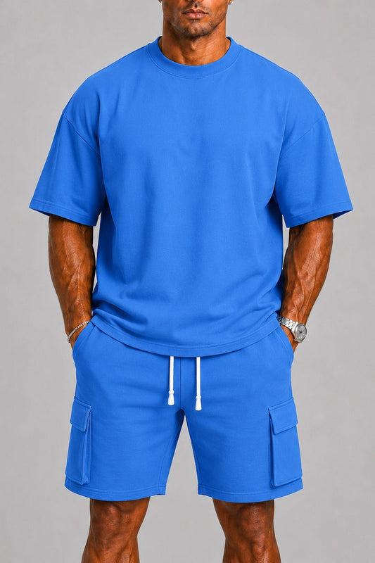 Set Men - Oversized Two-Piece Summer Outfit with T-Shirt and Cargo Shorts