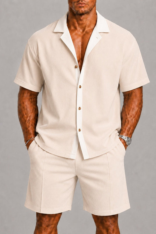 Set Men - Waffle Knit Two-Piece Summer Outfit with Short Sleeves