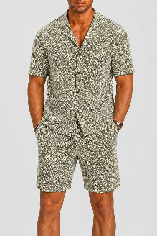 Set Men - Jacquard Knit Two-Piece Summer Outfit with Short Sleeves