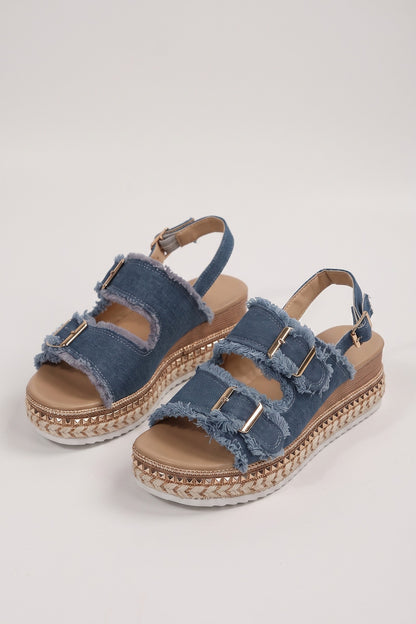 Sandals Women - Adjustable Denim Flat Sandals