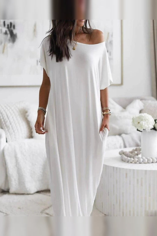 Dress Women - Oversized Off-Shoulder Dress with Asymmetric Hem