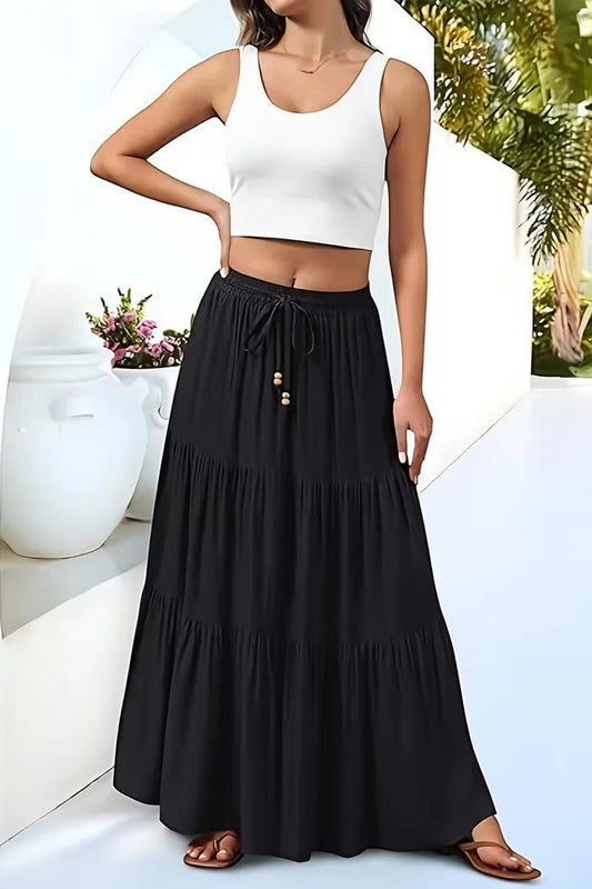 Maxi Skirt Women - Flowy Skirt with Drawstring Waist
