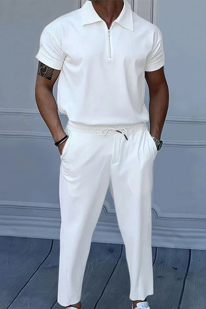 Set Men - Two-Piece Outfit with Zip Polo and Straight Trousers