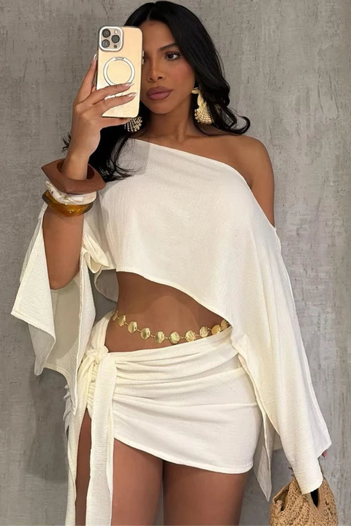 Set Women - Two-Piece Outfit with Crop Top and Ruched Skirt
