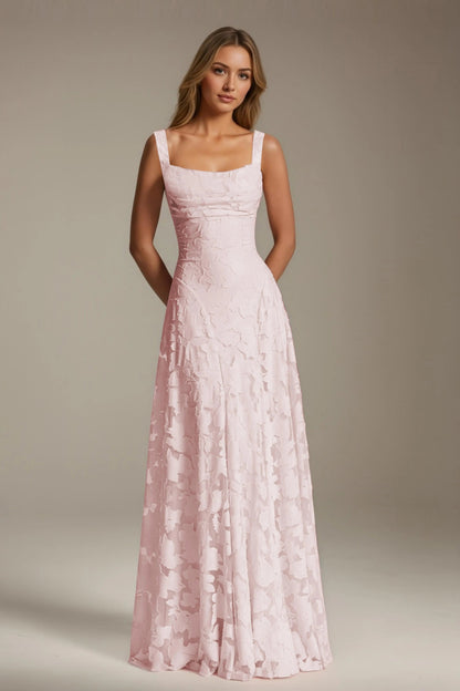 Maxi Dress Women - Floral Lace Maxi Dress with Square Neckline