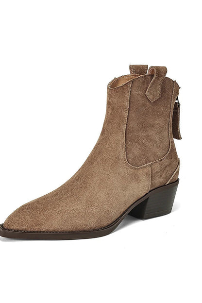 Boots Women - Suede Ankle Boots with Block Heel