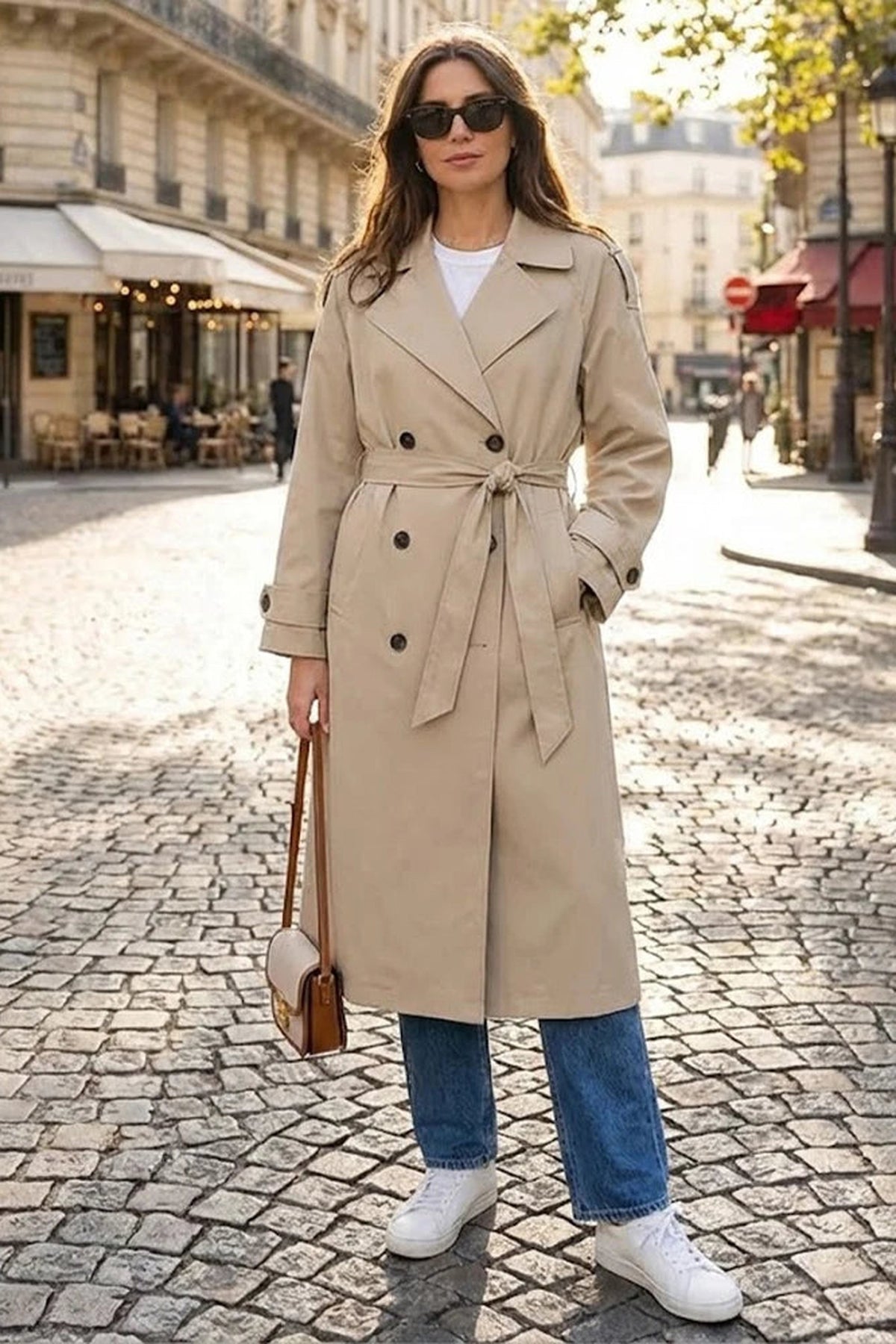 Trench Coat Women - Double Breasted Trench Coat with Vintage Lapels