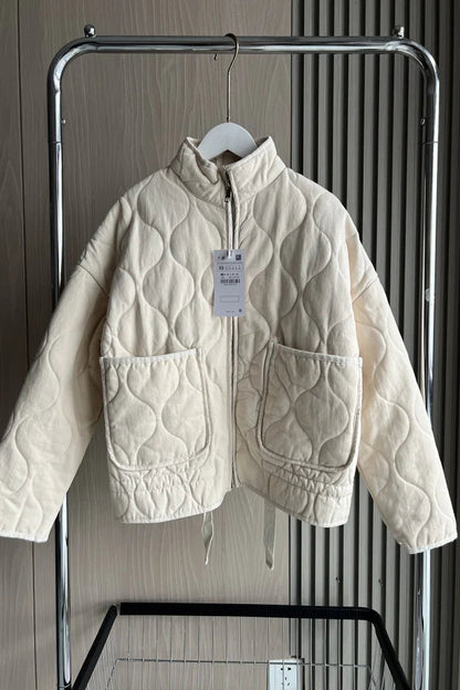 Jacket Women - Quilted Jacket with High Collar and Patch Pockets