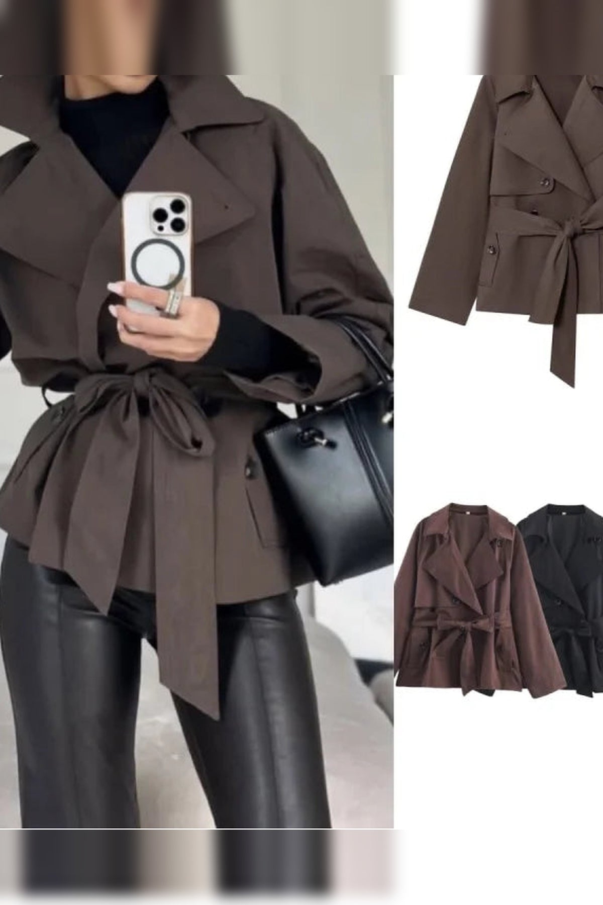 Trench Coat Women - Double Breasted Trench Coat with Belted Waist