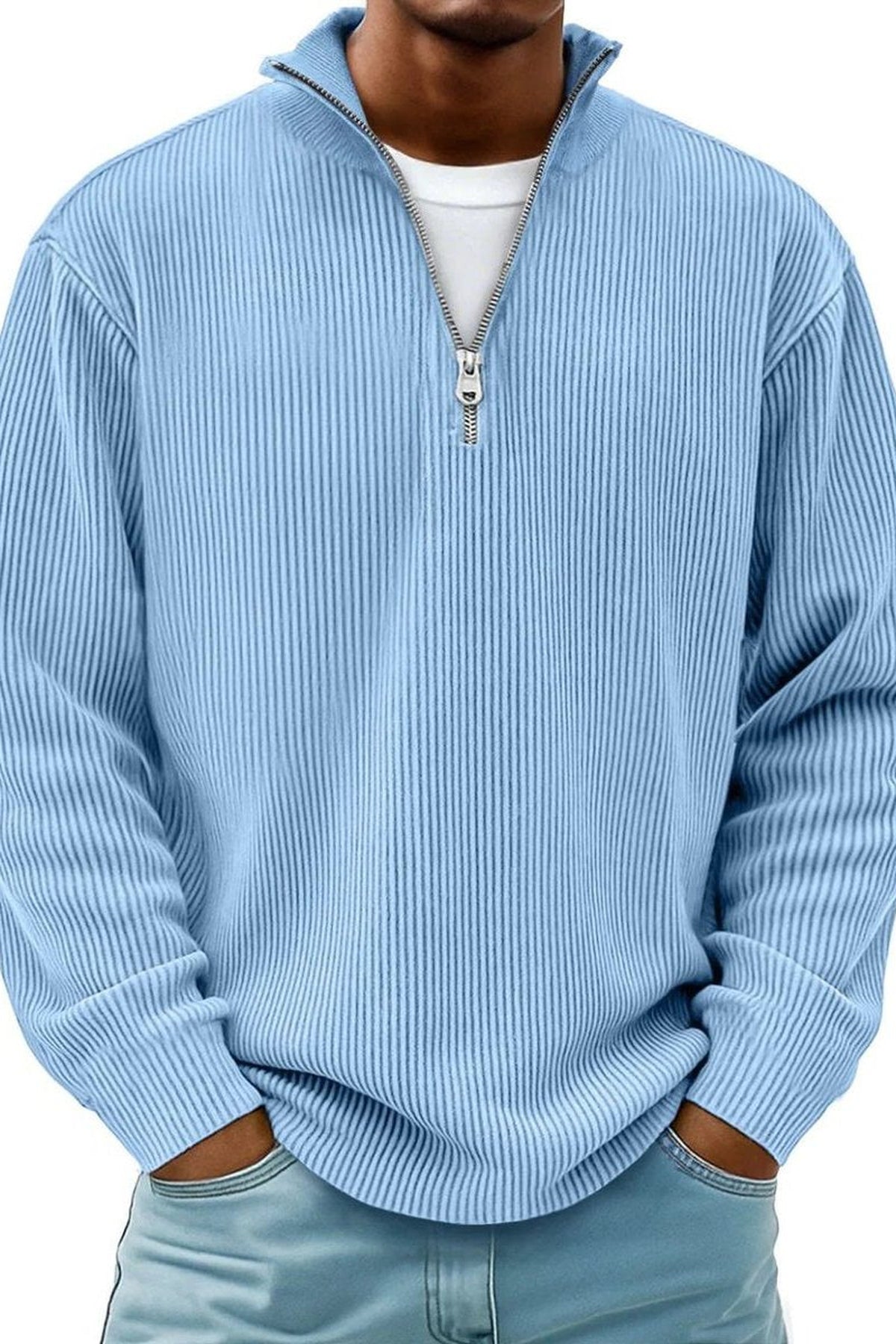 Jumper Men - Quarter-Zip Ribbed Jumper with Stand Collar
