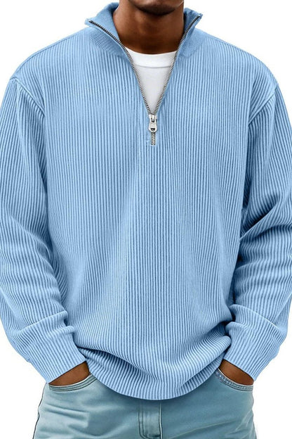Jumper Men - Quarter-Zip Ribbed Jumper with Stand Collar