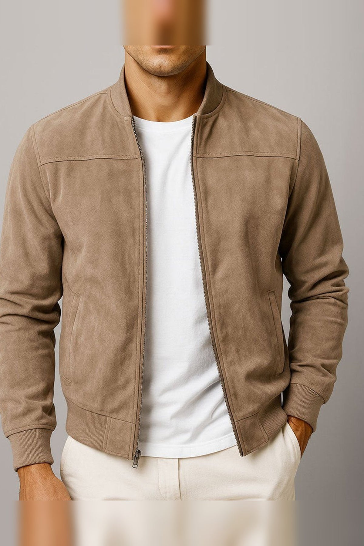Bomber Jacket Men - Suede Ribbed Bomber Jacket