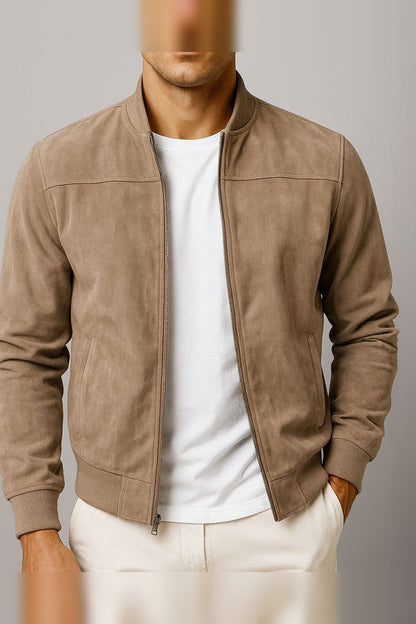 Bomber Jacket Men - Suede Ribbed Bomber Jacket
