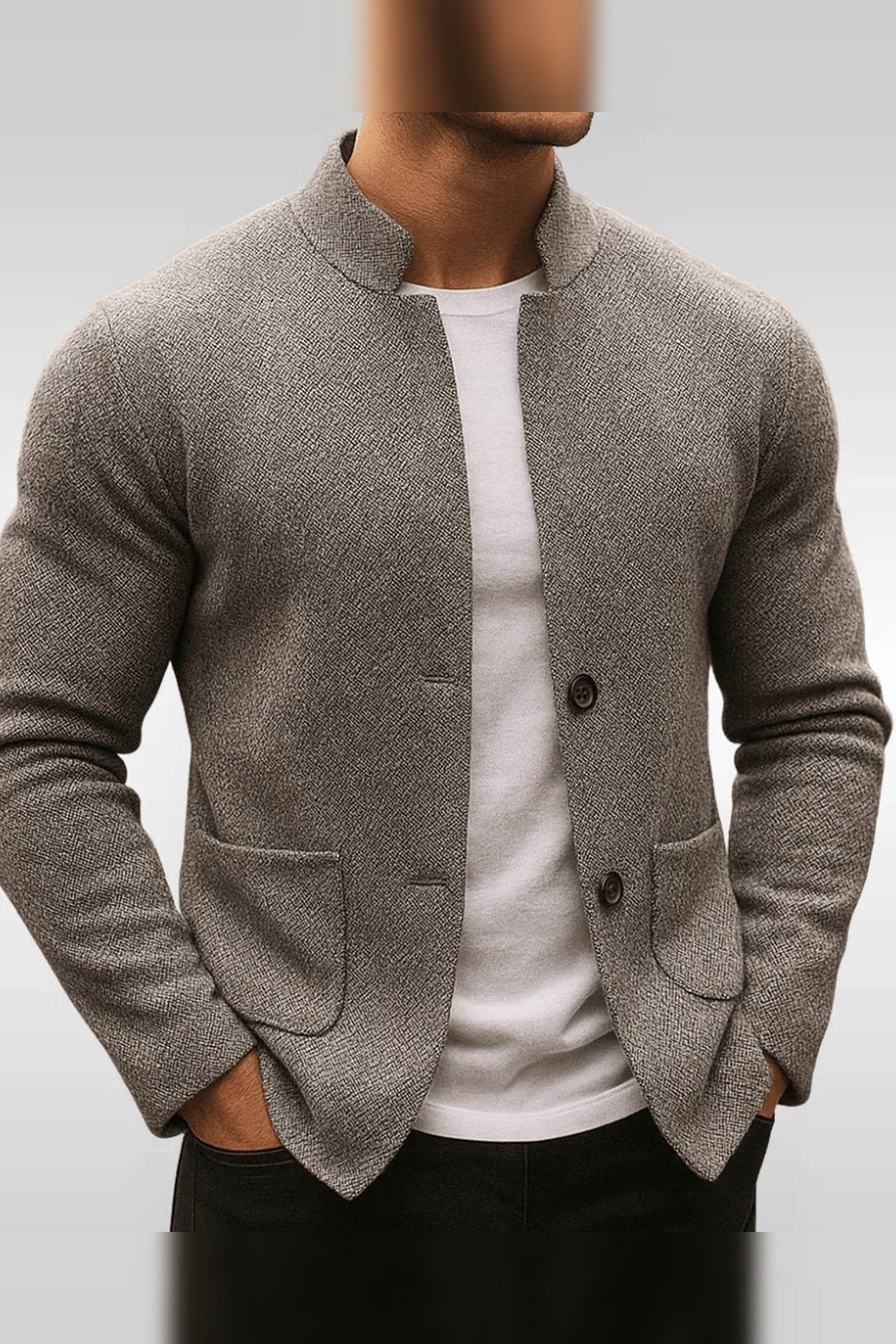 Jacket Men - Button-Front Knit Jacket with Stand Collar