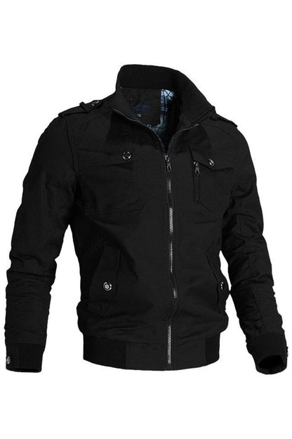 Bomber Jacket Men - Zip-Front Cotton Bomber Jacket with Stand Collar