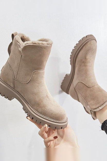 Ankle Boots Women - Slip-On Suede Ankle Boots with Platform Sole