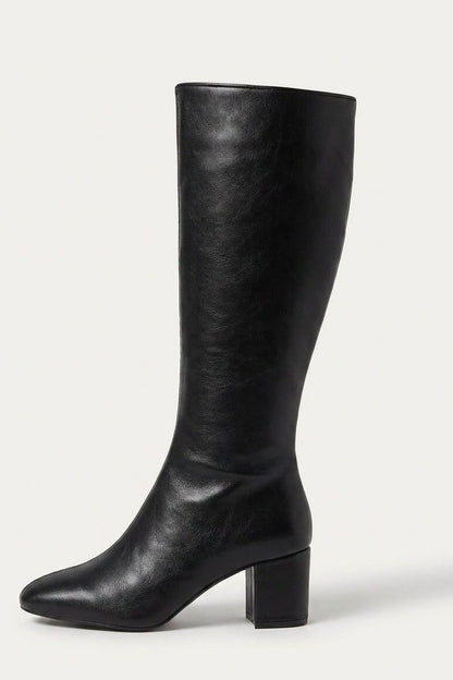 Knee High Boots Women - Leather Knee High Boots with Block Heel