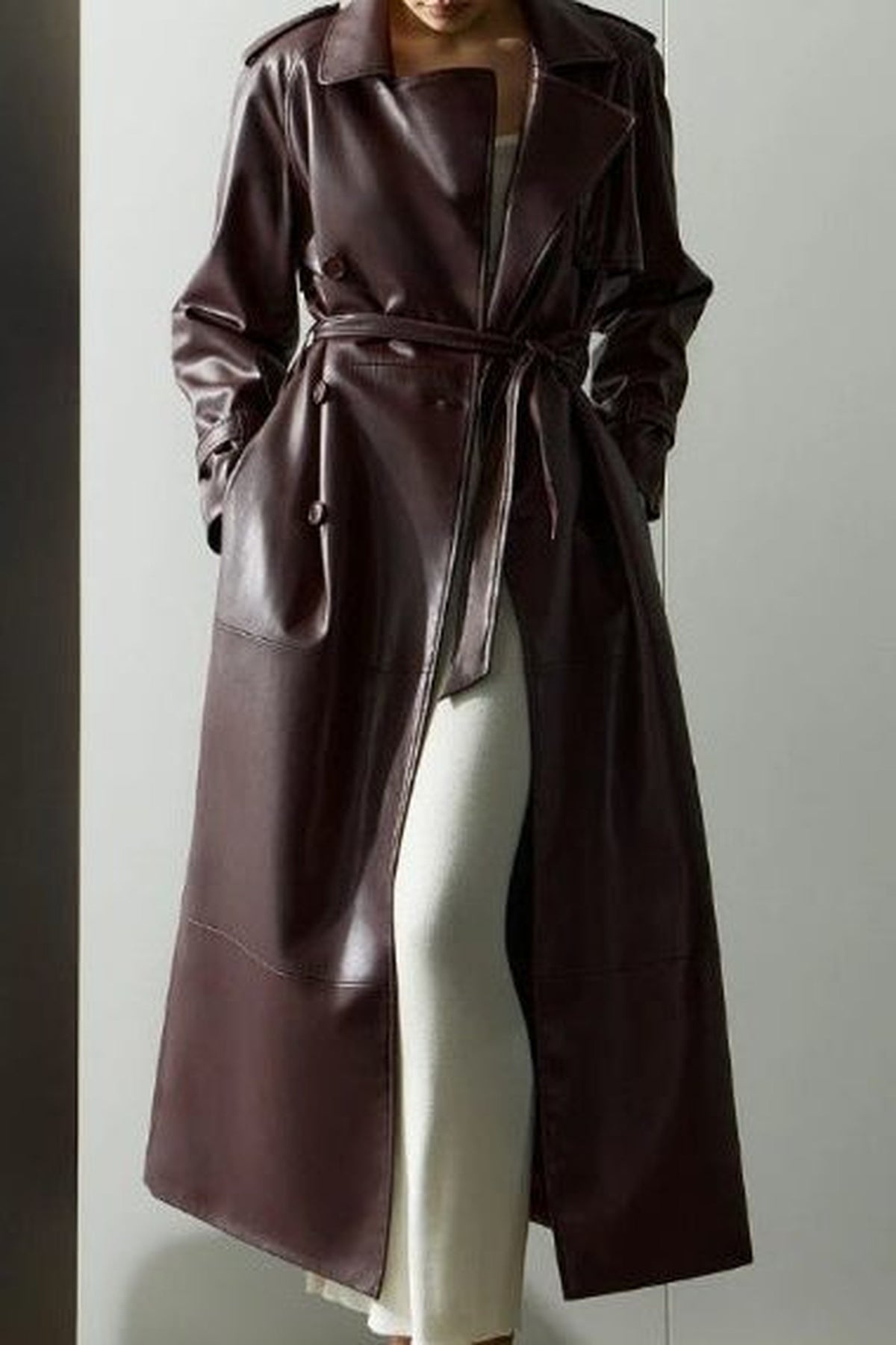 Trench Coat Women - Belted Leather Trench Coat