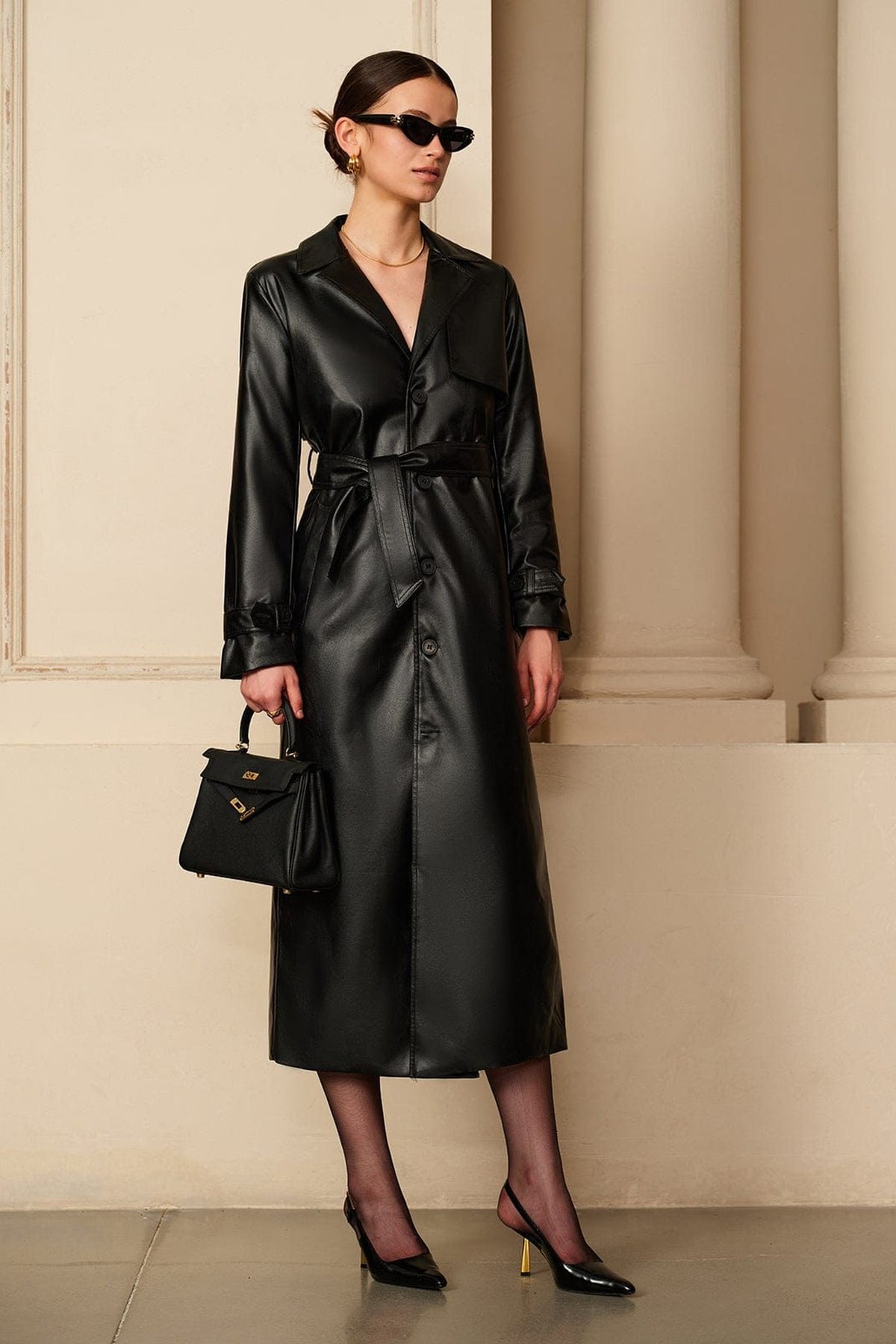 Trench Coat Women - Button-Front Wrap Trench Coat with Long Sleeves