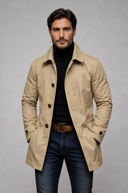 Coat Men - Lightweight Longline Coat with Side Pockets