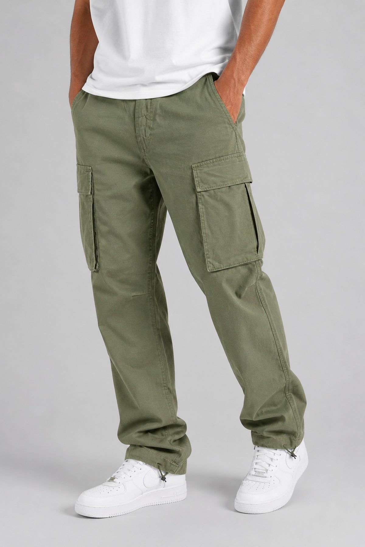 Cargo Trousers Men - Straight Leg Relaxed Fit Cargo Trousers with Side Pockets