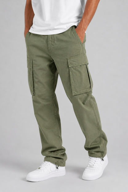 Cargo Trousers Men - Straight Leg Relaxed Fit Cargo Trousers with Side Pockets