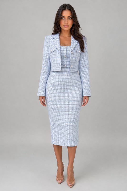 Set Women - Tweed Two-Piece Set with Sleeveless Midi Dress and Cropped Blazer