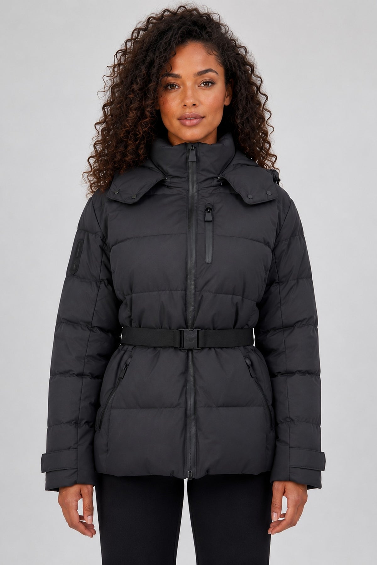 Jacket Women - Belted Hooded Puffer Jacket with Removable Belt