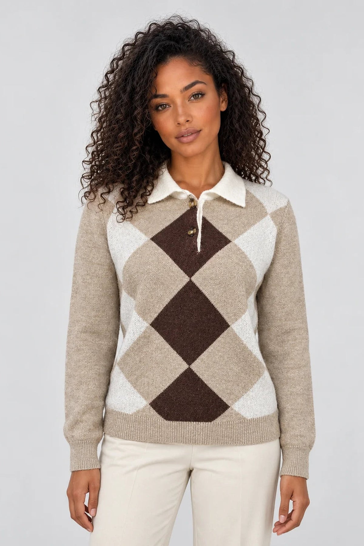 Womens Argyle Collared Jumper – Timeless Style for Effortless Elegance 0