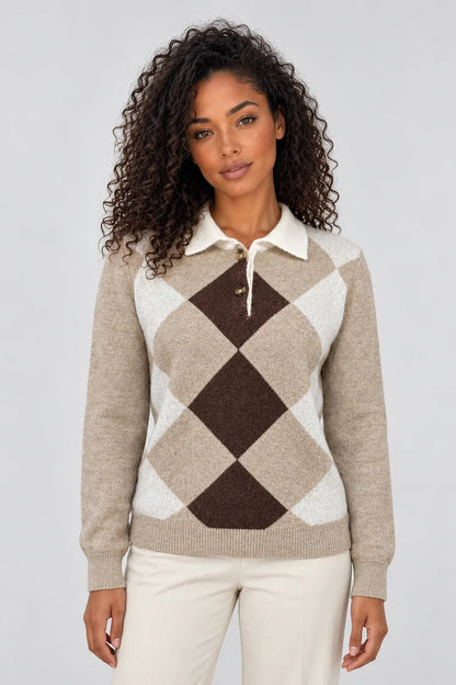 Womens Argyle Collared Jumper – Timeless Style for Effortless Elegance 0