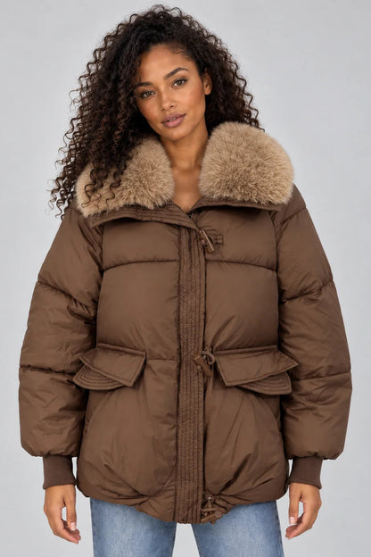 Women’s Faux Fur Collar Puffer Jacket – Stylish Warmth For Cold Days 0