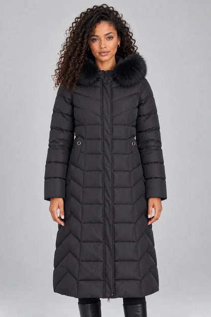 Coat Women - Quilted Puffer with Faux Fur Hood