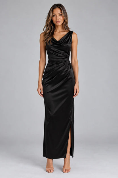 Maxi Dress Women - Satin Cowl Neck Sleeveless