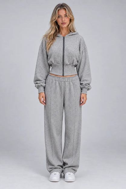Tracksuit Women - Zip Hoodie with Wide Leg Joggers