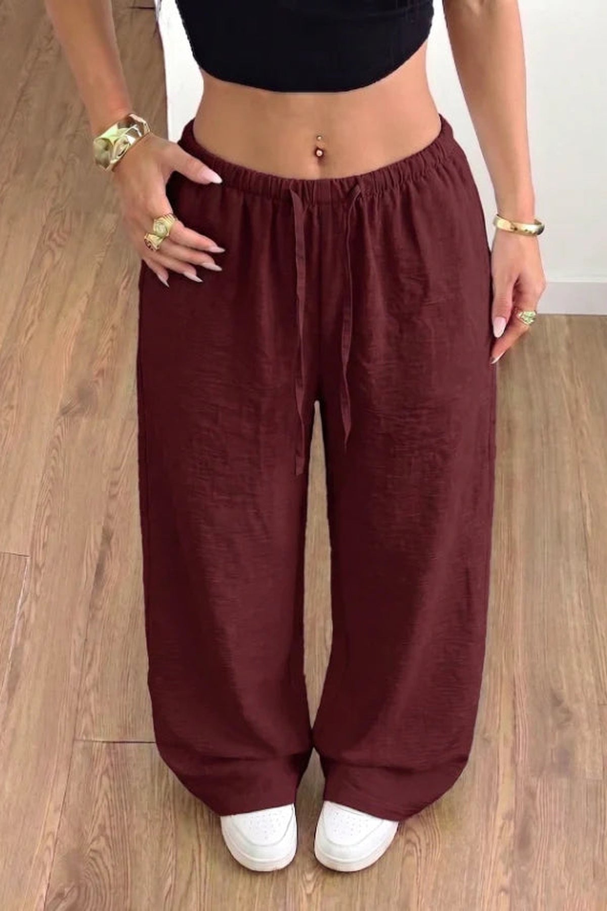 Trousers Women - Relaxed Wide-Leg Elastic Waist