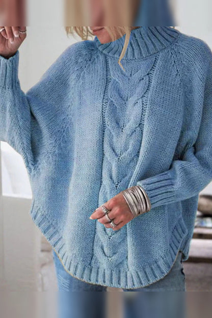 Sweater Women - Cable Knit Turtleneck with Batwing Sleeves