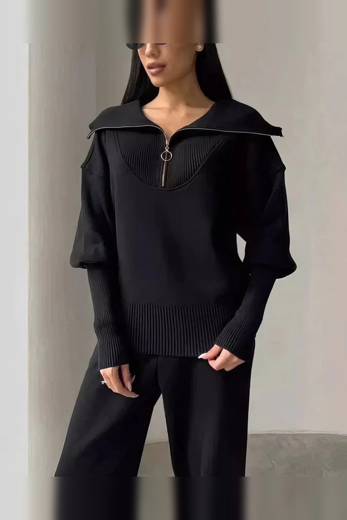 Set Women - Ribbed Lounge with Half-Zip Collar