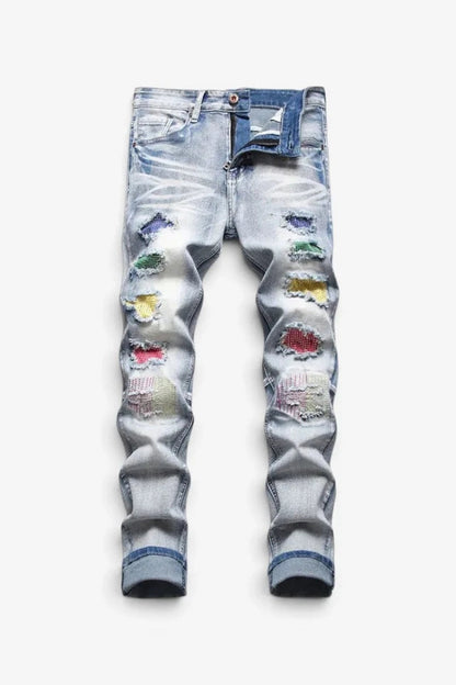 Jeans Men - Slim Fit Distressed Jeans with Ripped Edges