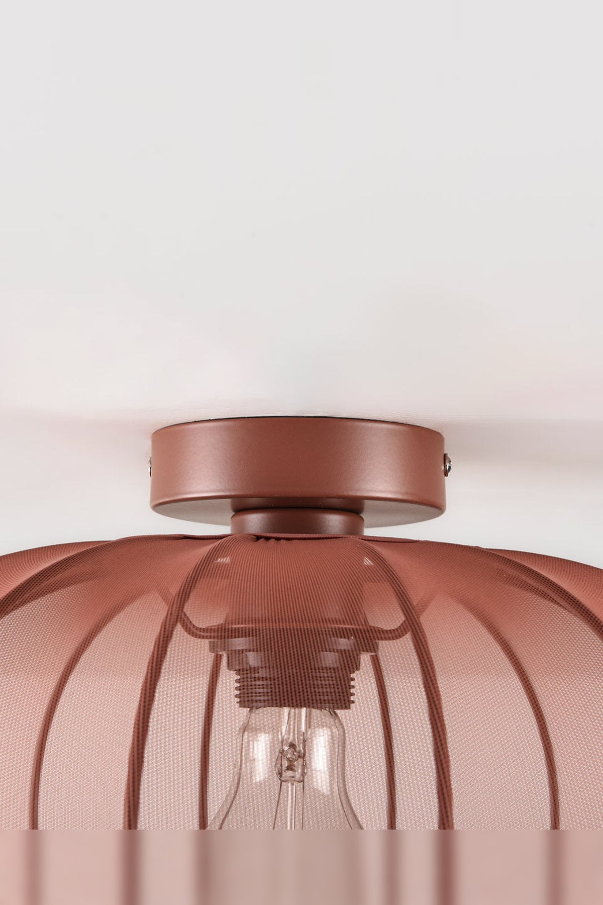Round Mesh Ceiling Light – terracotta pink, sheer fabric panels, open base