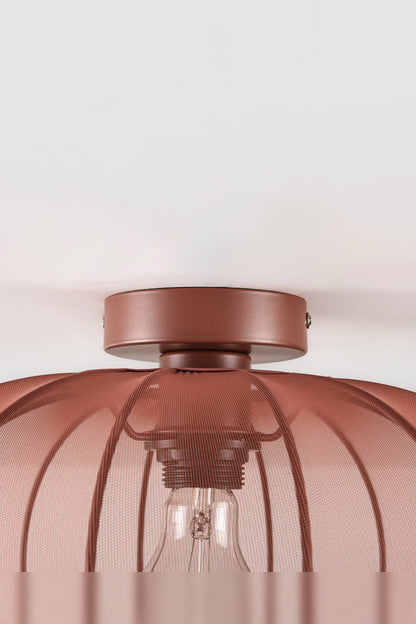 Round Mesh Ceiling Light – terracotta pink, sheer fabric panels, open base