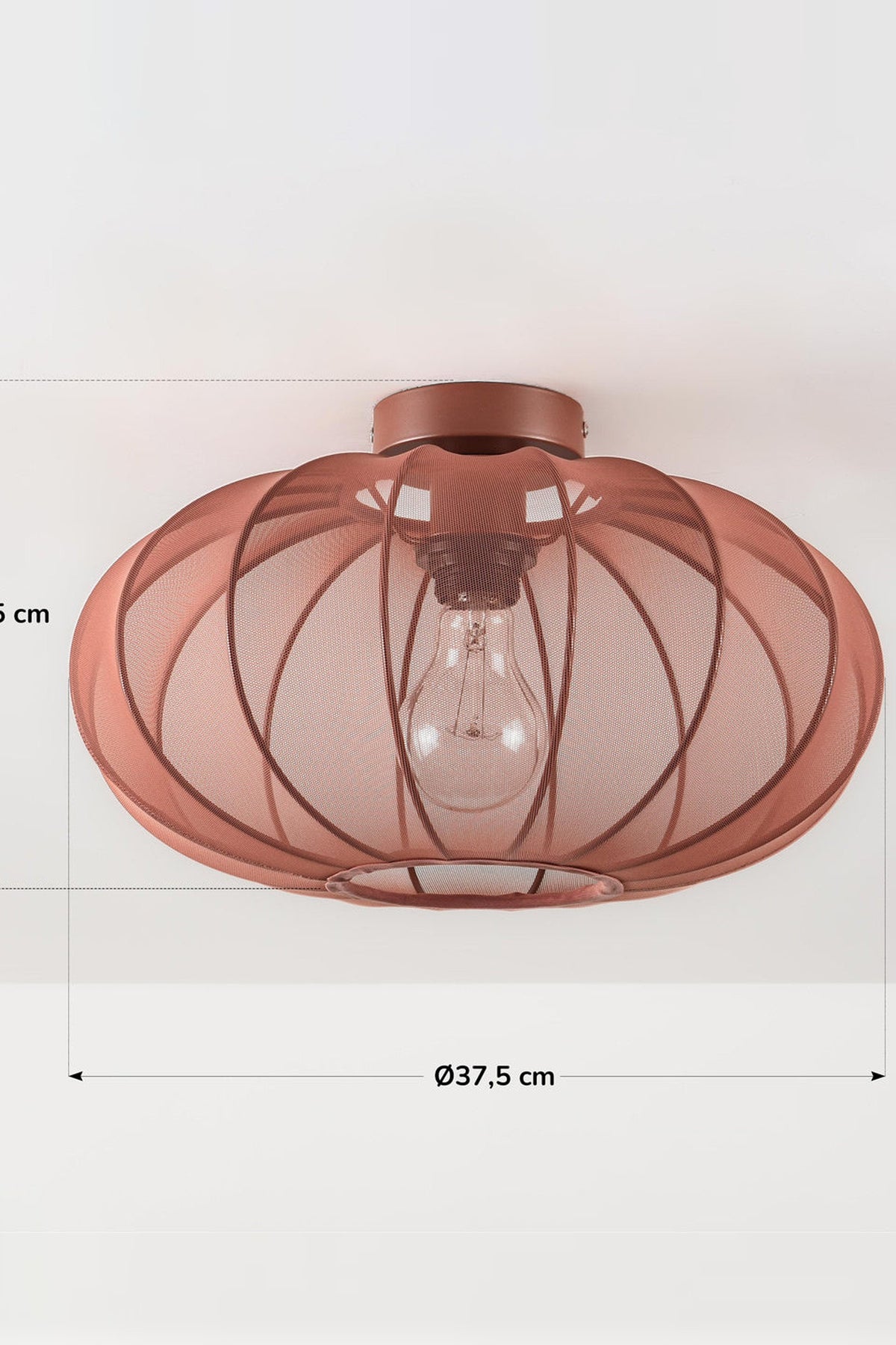 Round Mesh Ceiling Light – terracotta pink, sheer fabric panels, open base
