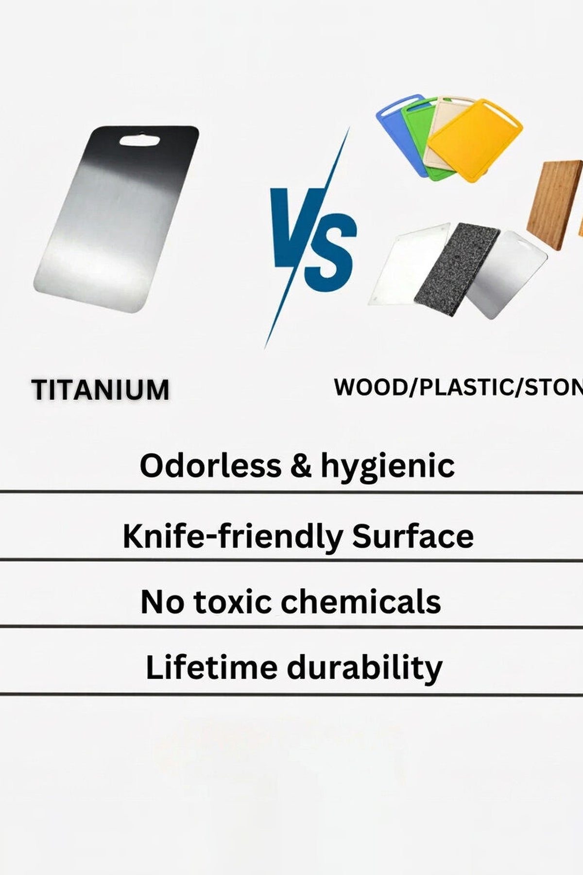 Titanium Cutting Board – Non-porous surface, lightweight, durable