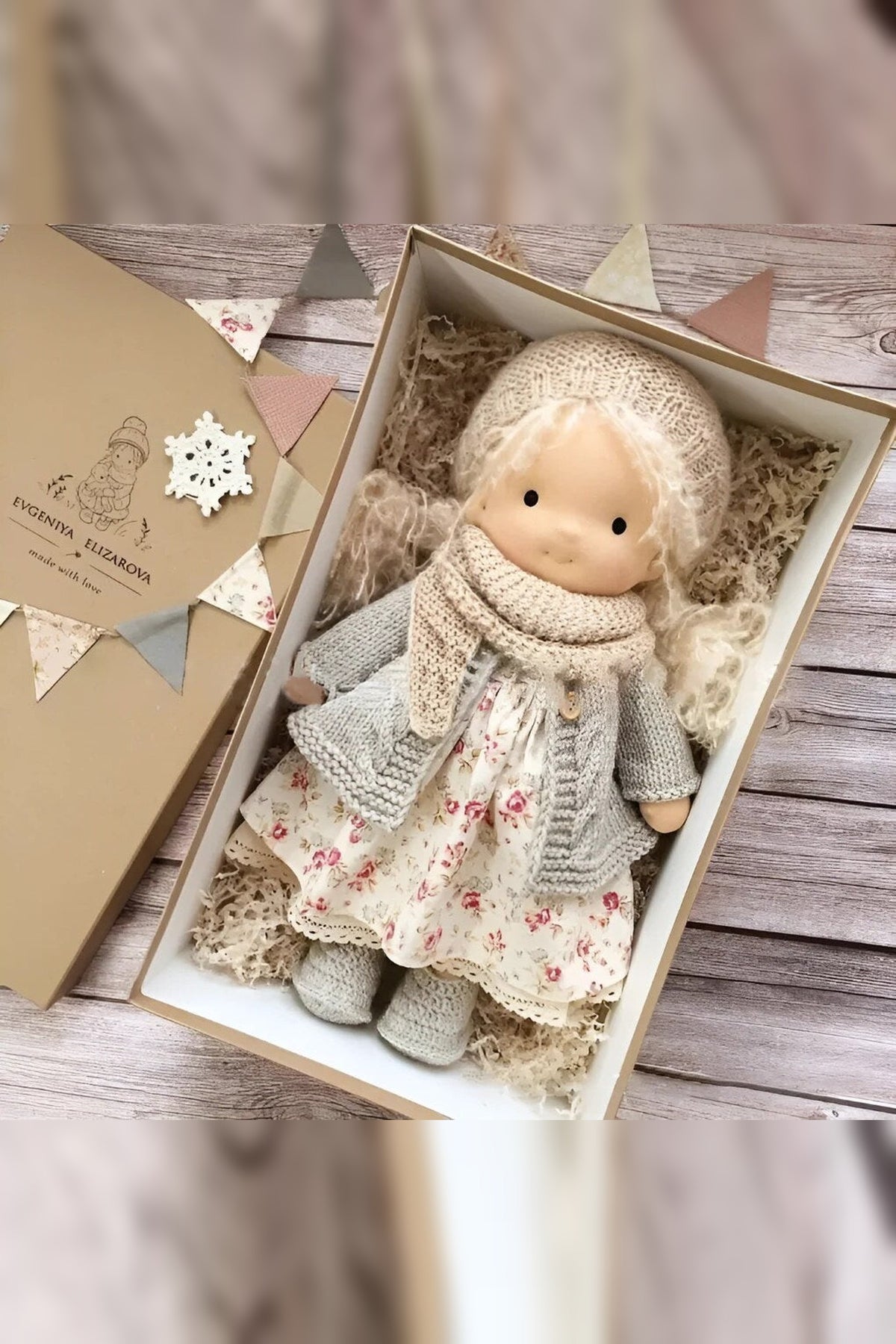 Handmade Waldorf Doll – soft plush toy, natural cotton & wool, hypoallergenic
