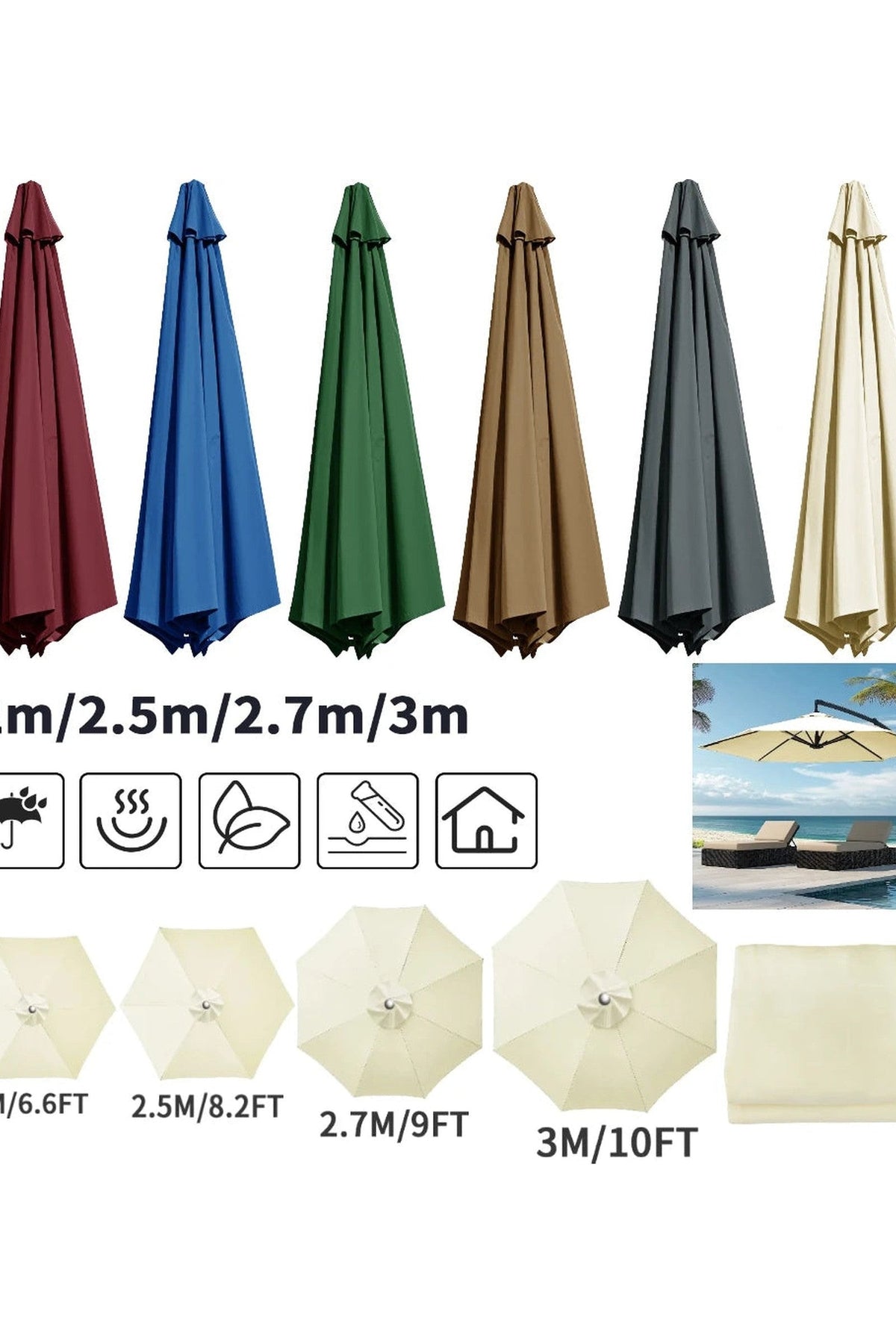 Parasol Replacement Canopy – water repellent, vented top, fits standard frames