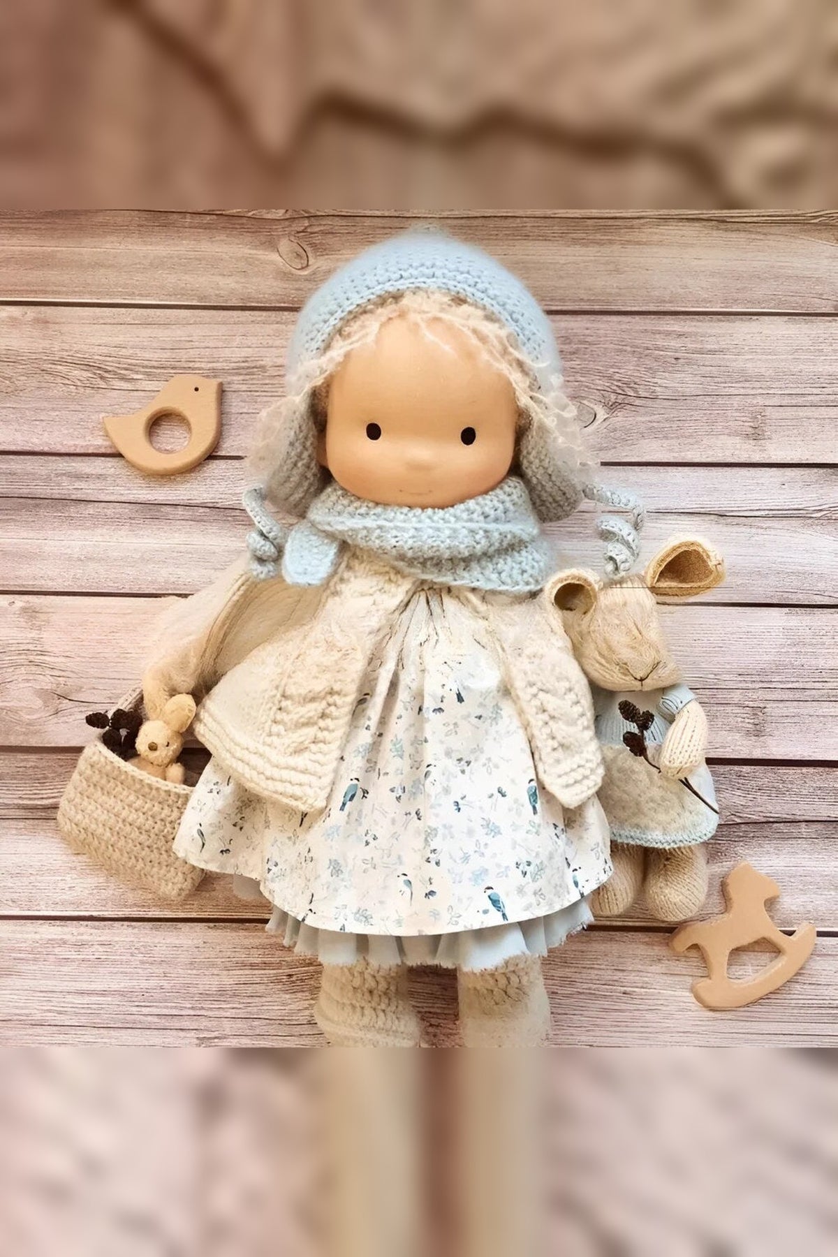 Handmade Waldorf Doll – soft plush toy, natural cotton & wool, hypoallergenic
