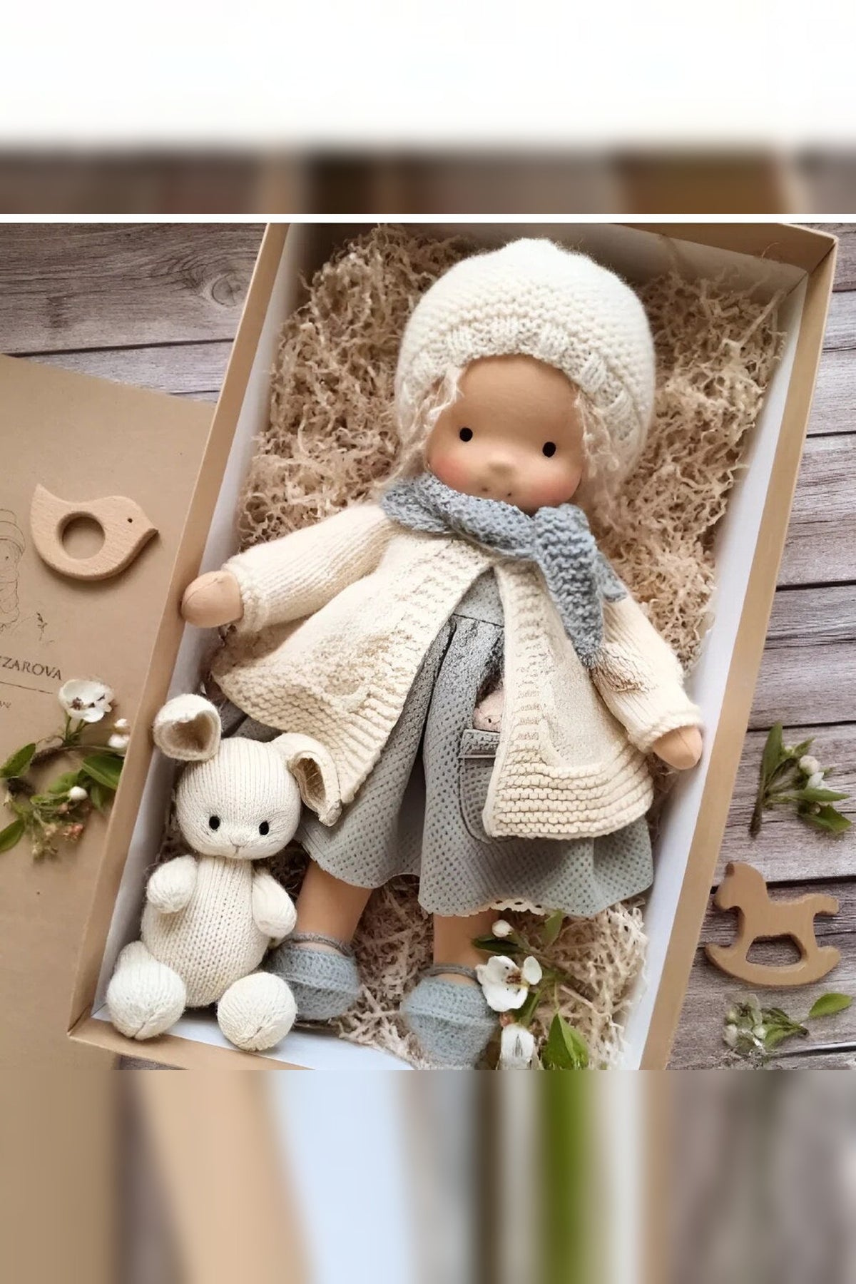 Handmade Waldorf Doll – soft plush toy, natural cotton & wool, hypoallergenic