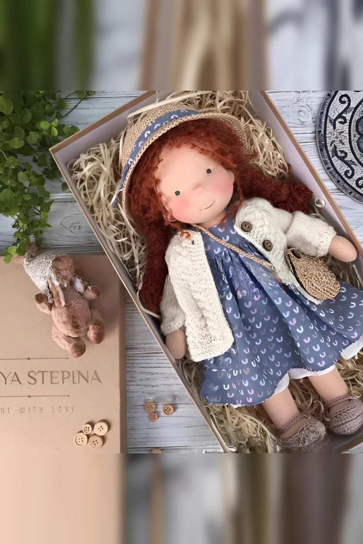 Handmade Waldorf Doll – soft plush toy, natural cotton & wool, hypoallergenic